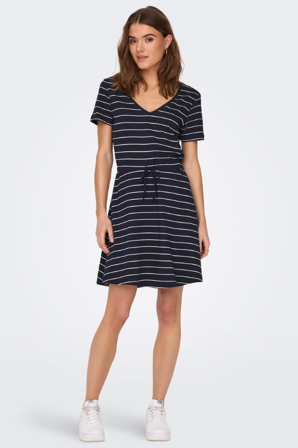 May V-Neck Dress - Blue Stripe