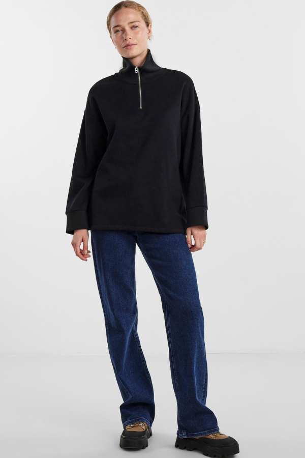 Selina High Neck Zip Sweater - Black