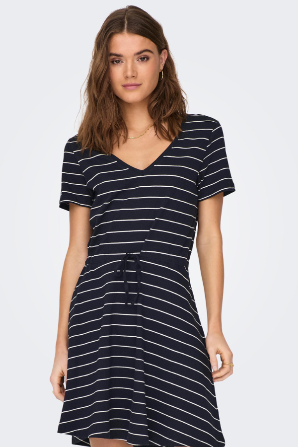 May V-Neck Dress - Blue Stripe