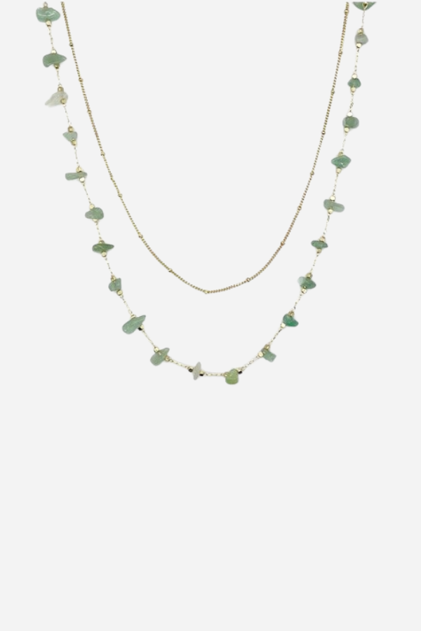 Gold Green Stone Layer Necklace