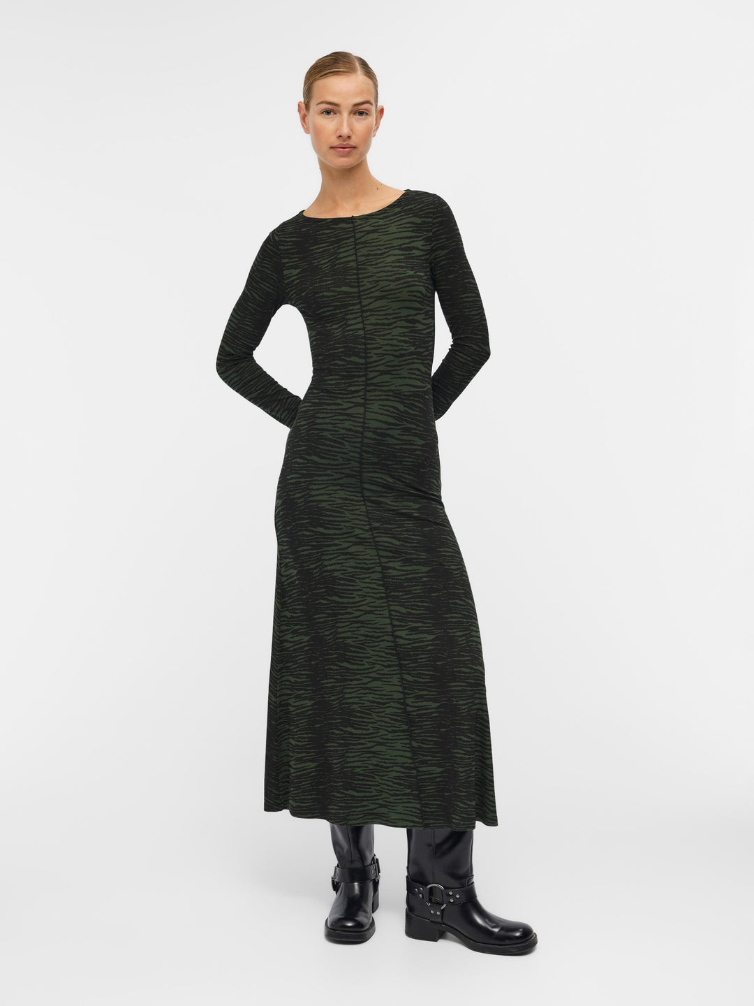Tula Long Dress - Green Animal Print