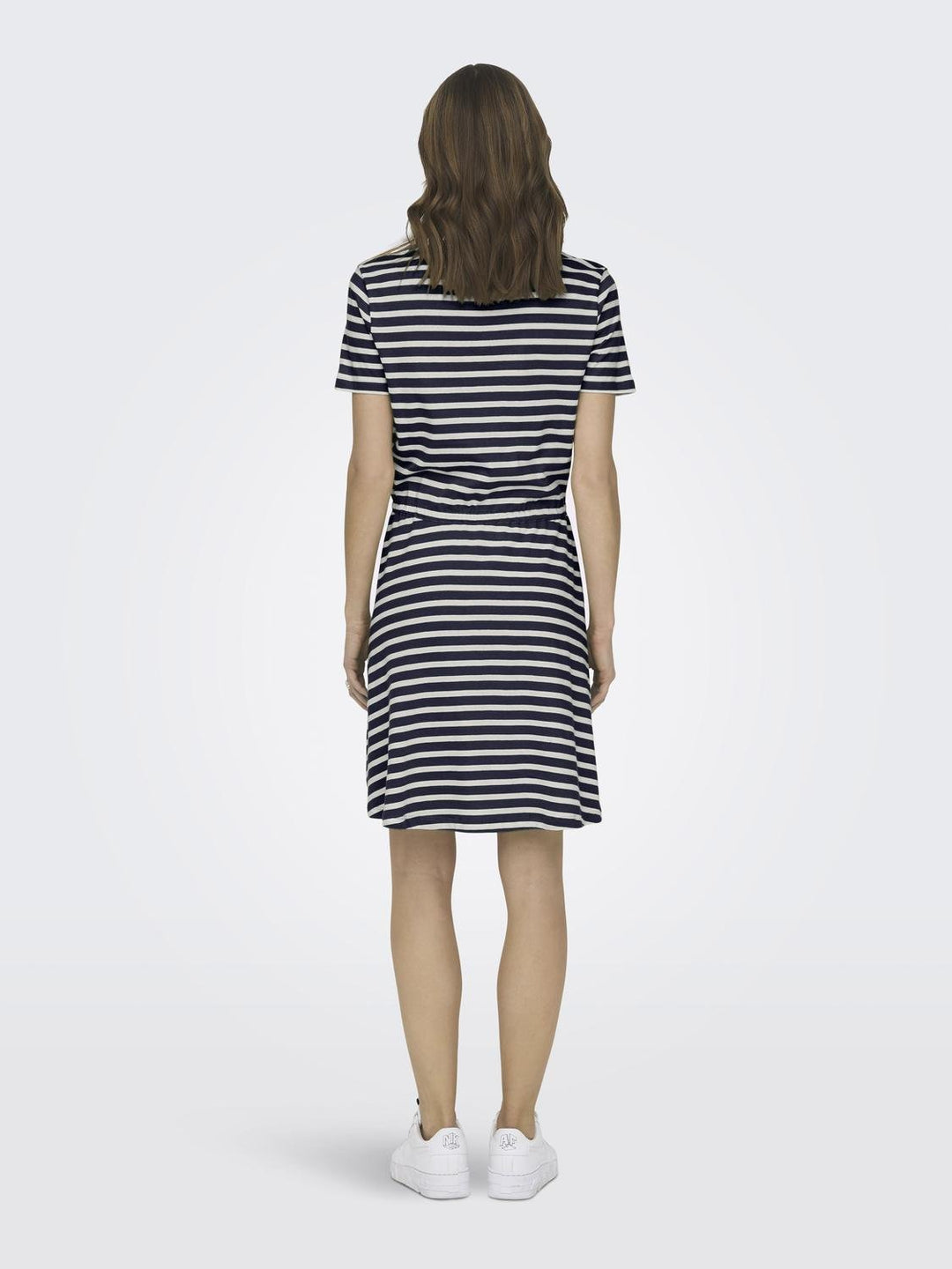 May V Neck Dress - White / Blue Stripe